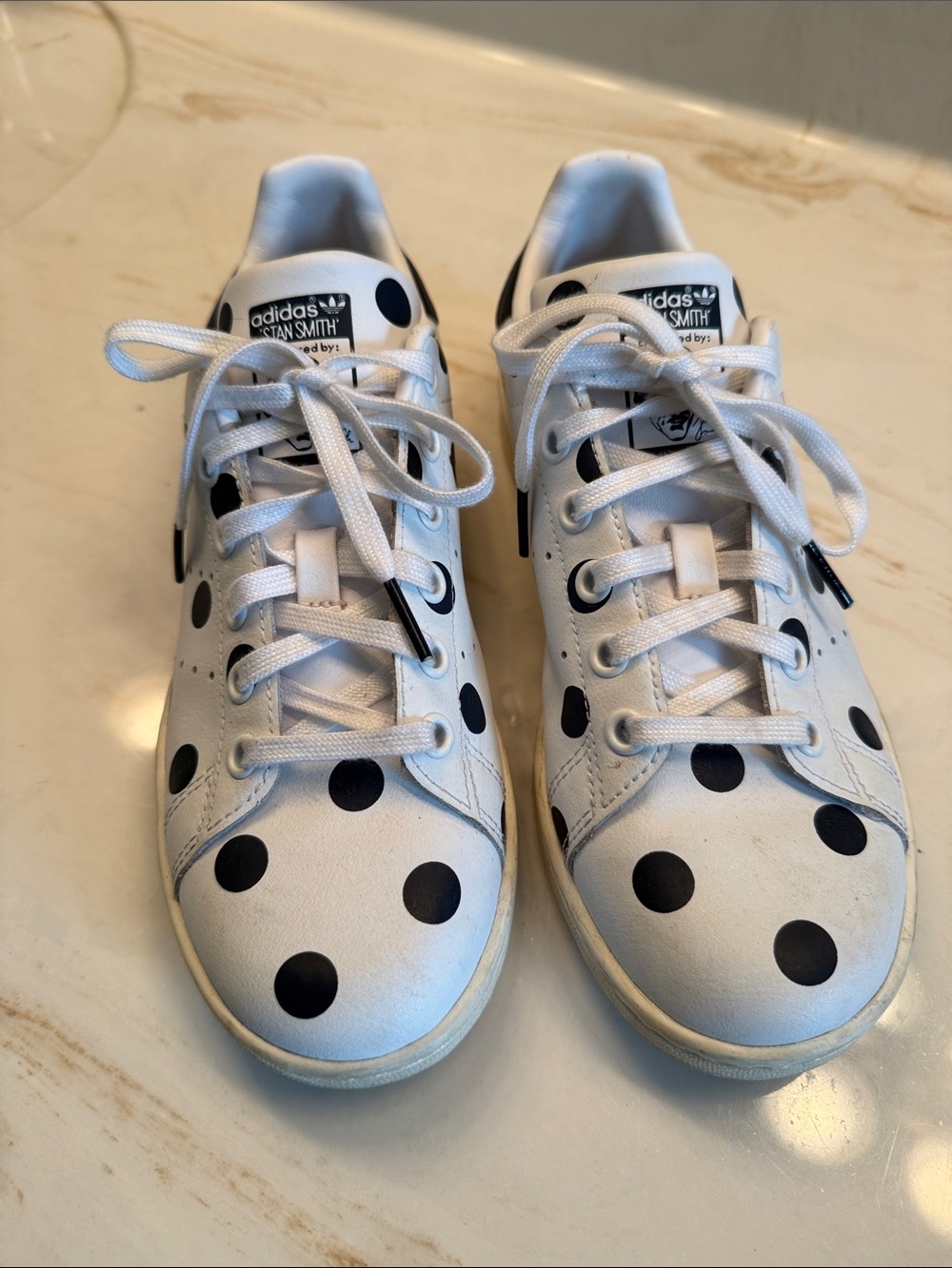 adidas White Sneakers with Navy BluePolka Dots
